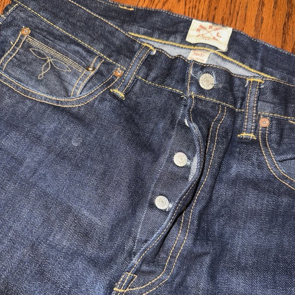 Double RL RRL Ralph Lauren Japanese Woven Selvedge Jeans Straight Fit Mens 34x32 - Picture 4 of 9